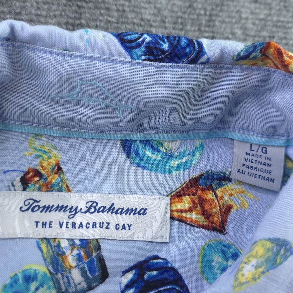 Tommy Bahama The Veracruz Cay Shirt‎ Large Blue Margarita Glass Geometric Beach - Picture 3 of 8